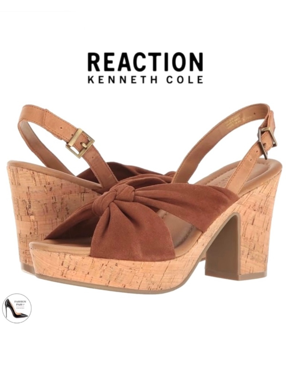 Kenneth Cole Reaction Tole Booth Brown Suede Block Heel Sandal Cork Platform 8.5